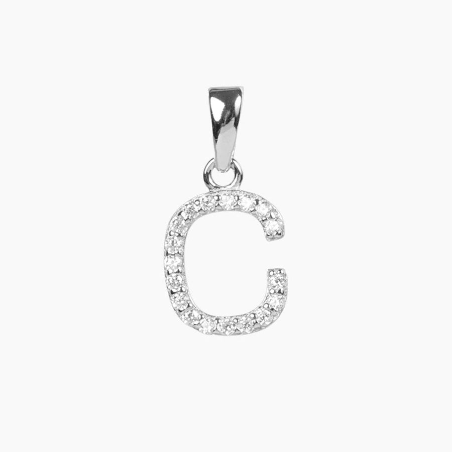 Crystal Collection Pendants C Sterling Silver CZ Small Initial Pendant