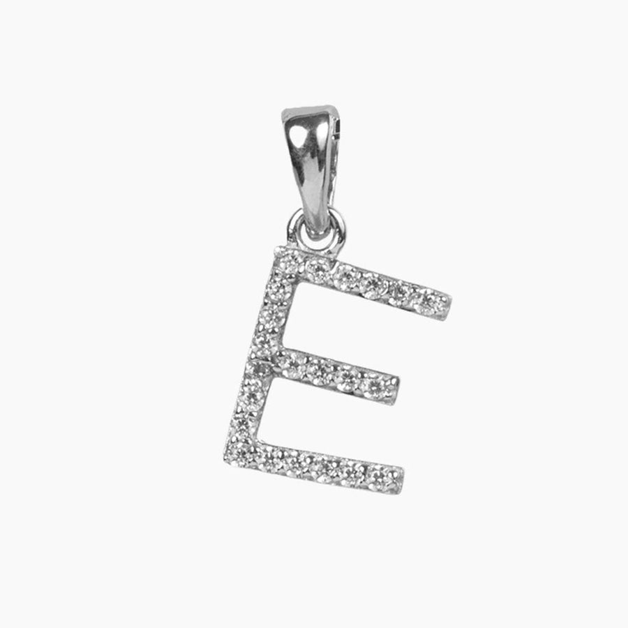 Crystal Collection Pendants E Sterling Silver CZ Small Initial Pendant
