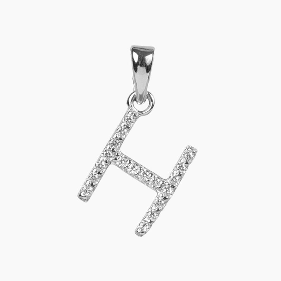Crystal Collection Pendants H Sterling Silver CZ Small Initial Pendant