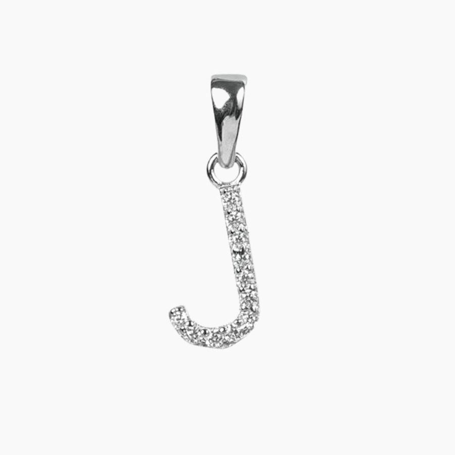Crystal Collection Pendants J Sterling Silver CZ Small Initial Pendant