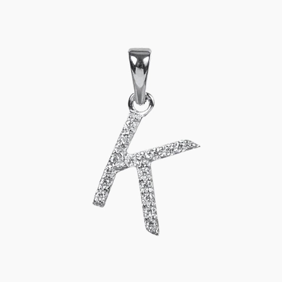 Crystal Collection Pendants K Sterling Silver CZ Small Initial Pendant