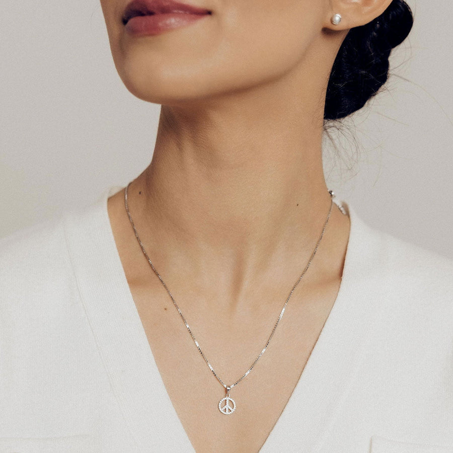Crystal Collection Pendants Sterling Silver CZ Small Peace Sign Pendant