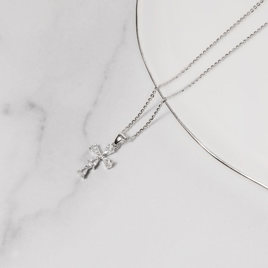 Crystal Collection Pendants Sterling Silver Pear Cut CZ Cross Pendant