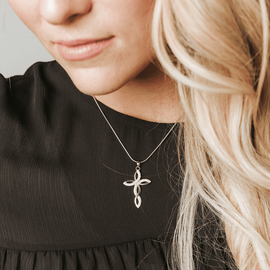Crystal Collection Pendants Swarovski Crystal Braided Cross Pendant in Sterling Silver