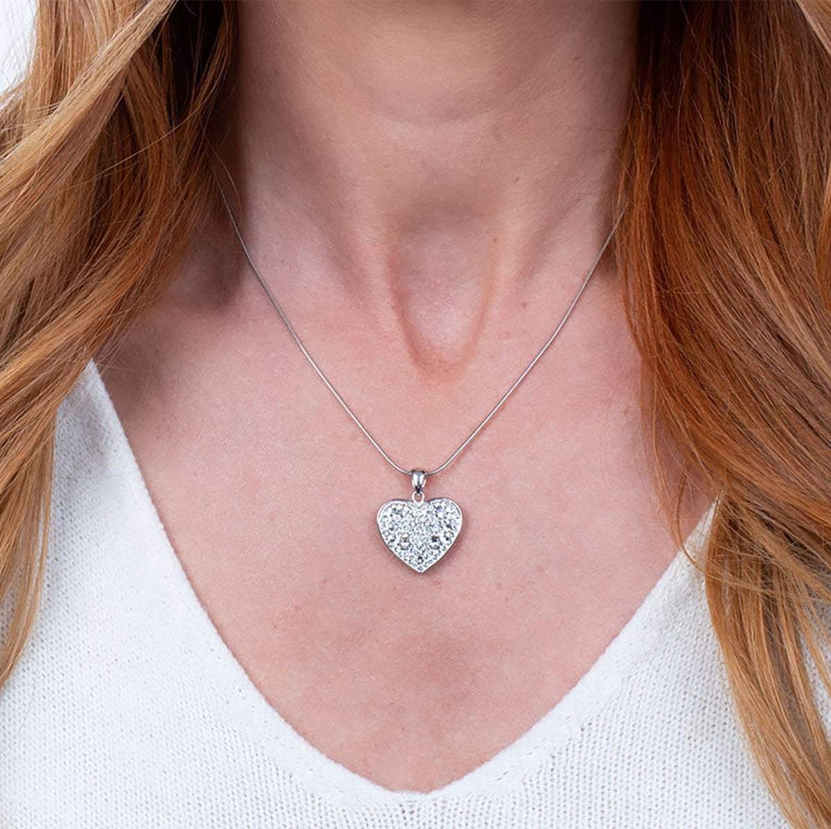 Swarovski Crystal Heart Pendant in Sterling Silver Pendant + Chain Crystal Collection Roma Designer Jewelry