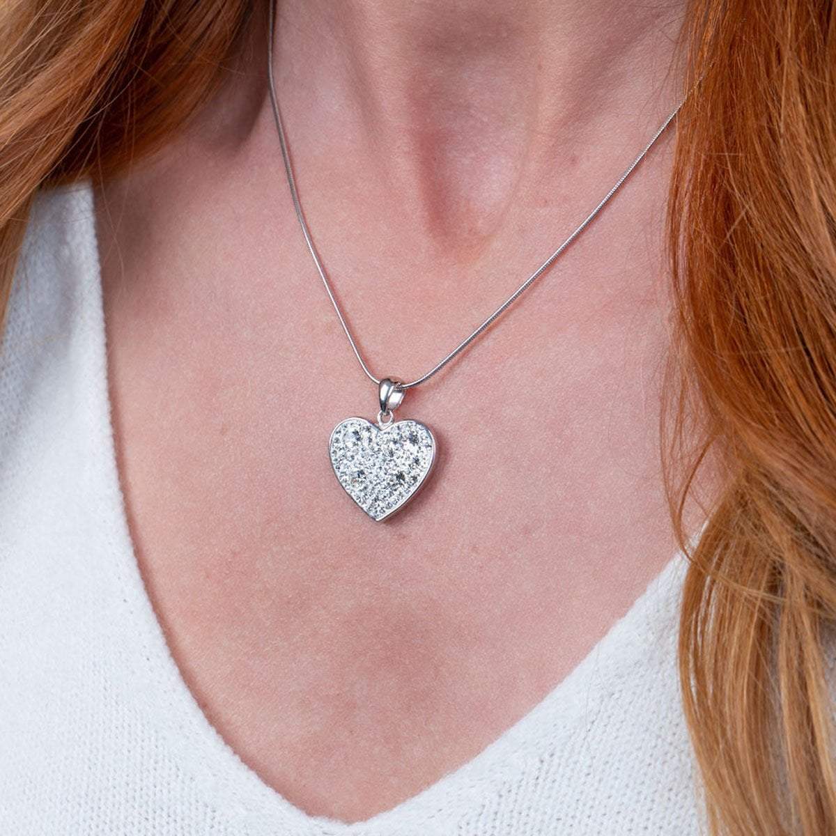 Swarovski Crystal Heart Pendant in Sterling Silver Pendant + Chain Crystal Collection Roma Designer Jewelry