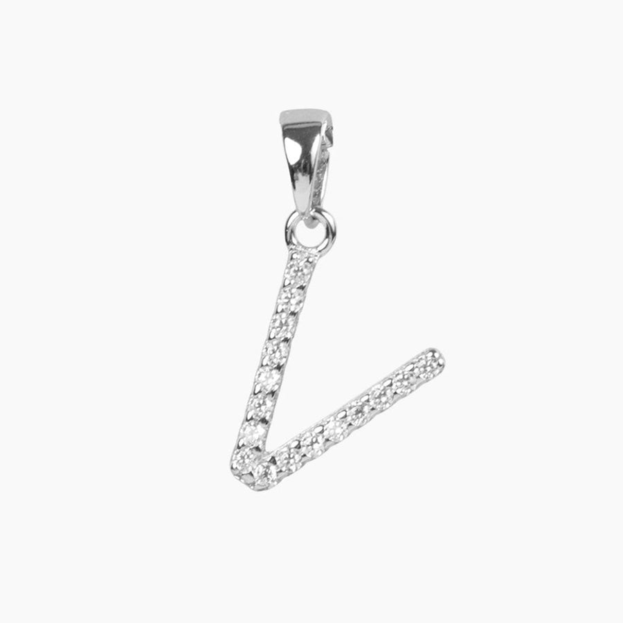 Crystal Collection Pendants V Sterling Silver CZ Small Initial Pendant