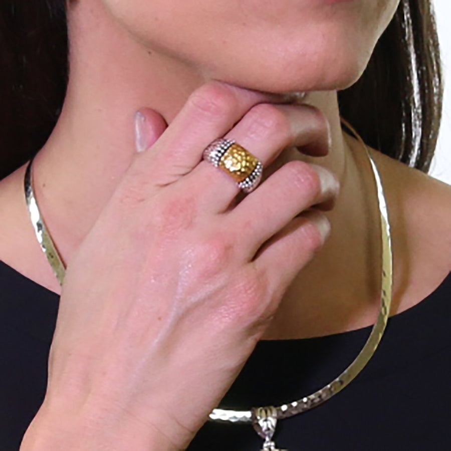 David Beck Bali Rings Large Bali Sterling Silver Ring with 14K Gold Detail
