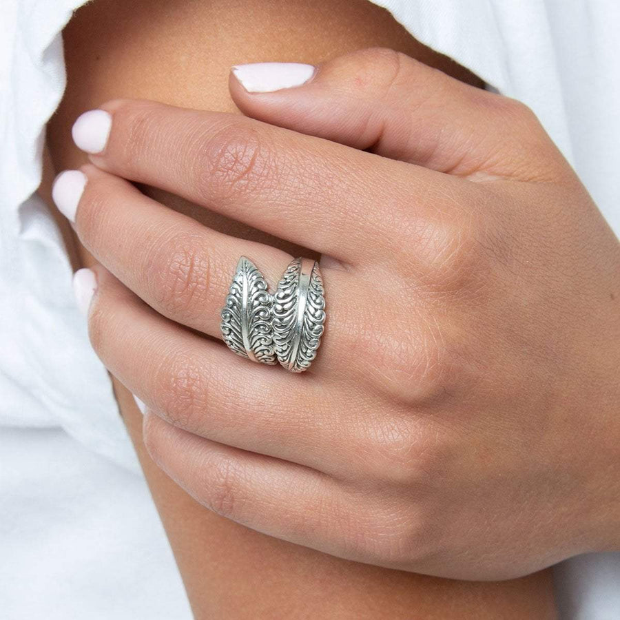 David Beck Bali Rings Sterling Silver Swirl Leaf Ring