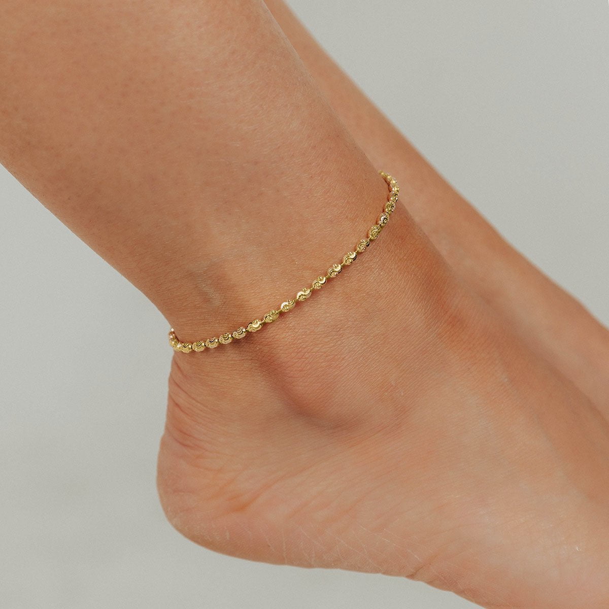 Adjustable Moon Cut Bead Anklet Gold