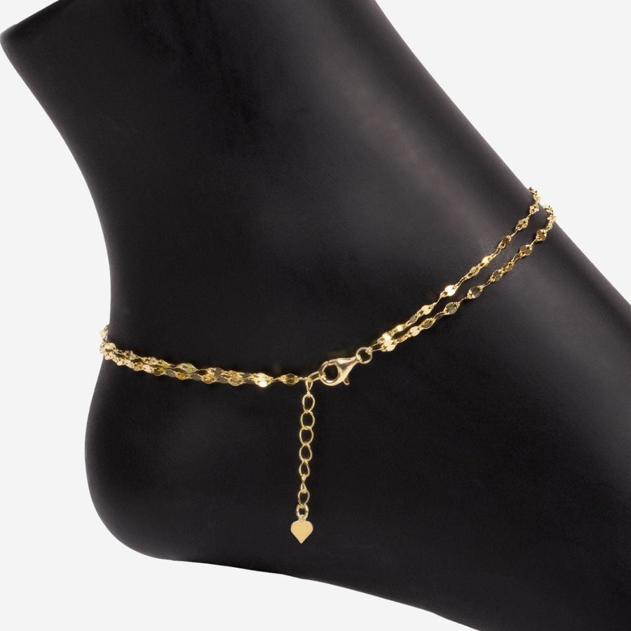 Eros Milano Anklets 9" + 1" Extension Double Strand Specchio Mirror Chain Anklet (Gold)