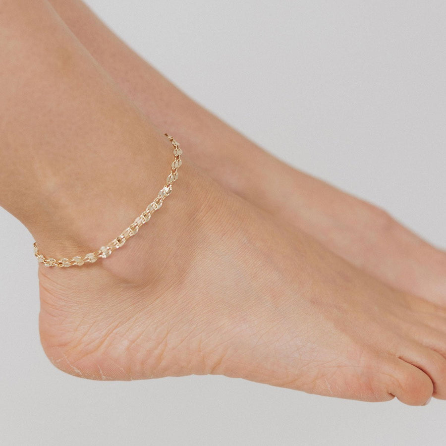 Eros Milano Anklets 9" + 1" Extension Double Strand Specchio Mirror Chain Anklet (Gold)