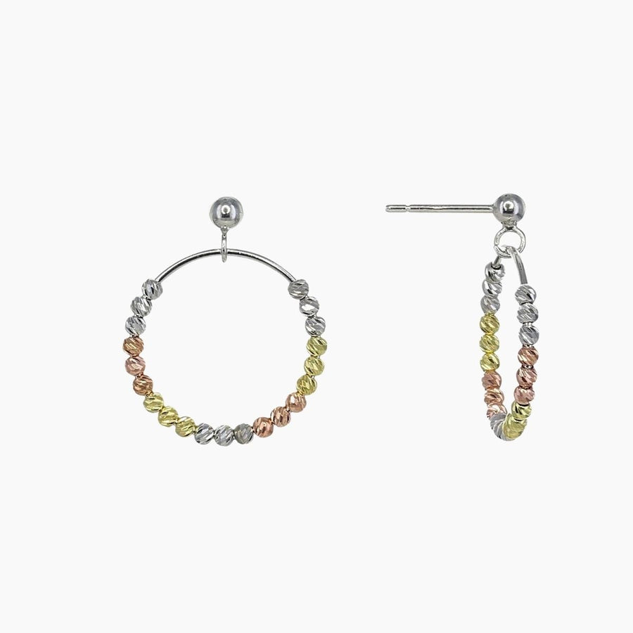 Eros Milano Earrings tri-color Single Ring Earrings in Gold, Rose Gold, and Rhodium Overlay
