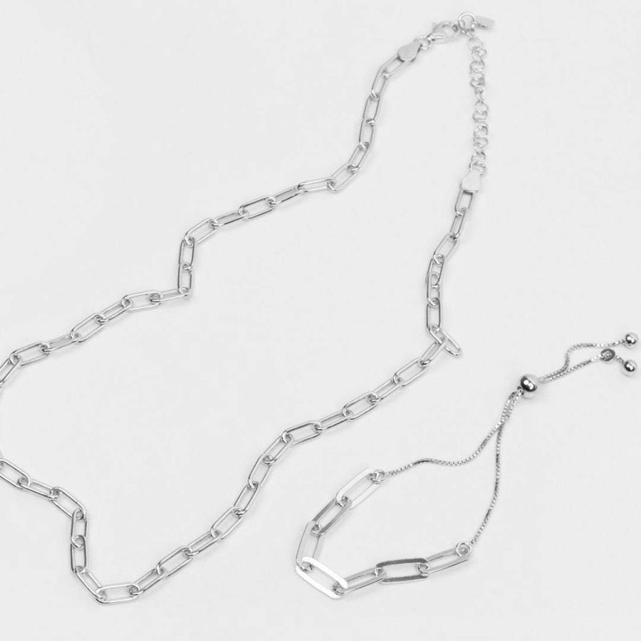 Chunky paperclip necklace silver Clearance
