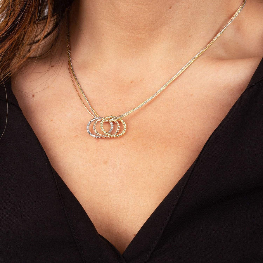 Eros Milano Necklaces tri-color 3-Ring Necklace with Gold, Rose Gold, and Rhodium Overlay