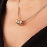Eros Milano Necklaces Tri-Color Radiance 3-Ring Necklace with Brilliant CZ Accents in Gold, Rhodium and Rose Gold