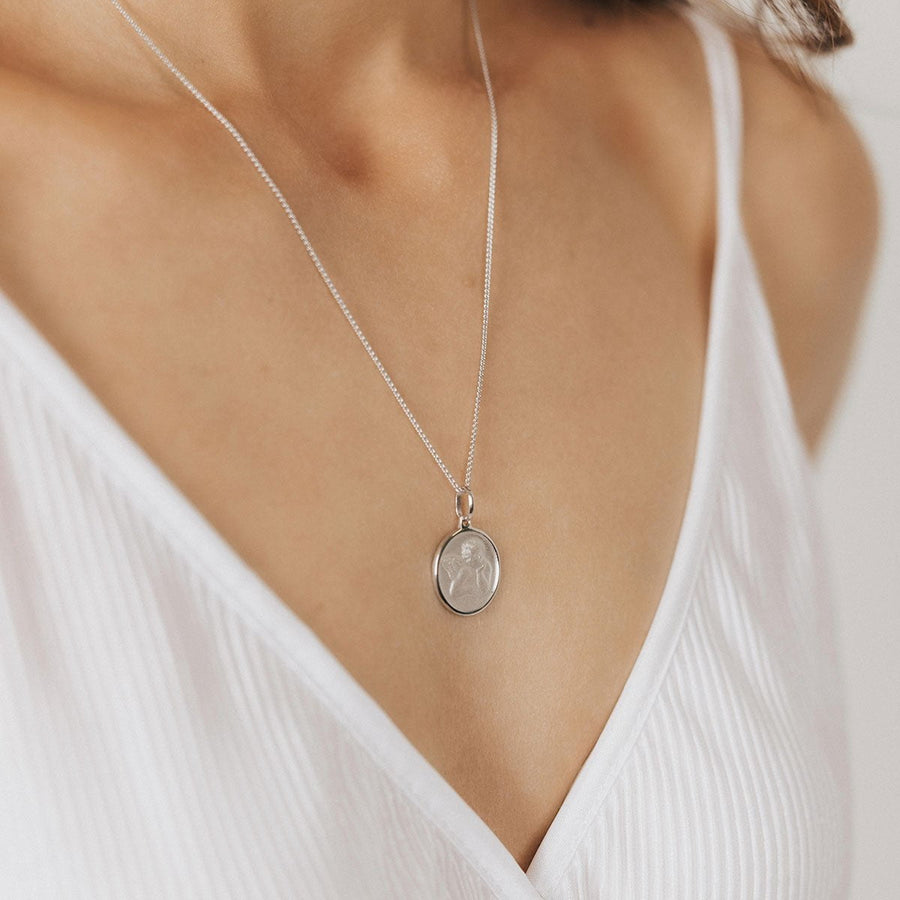 Eros Milano Pendants Guardian Angel Medallion in Sterling Silver