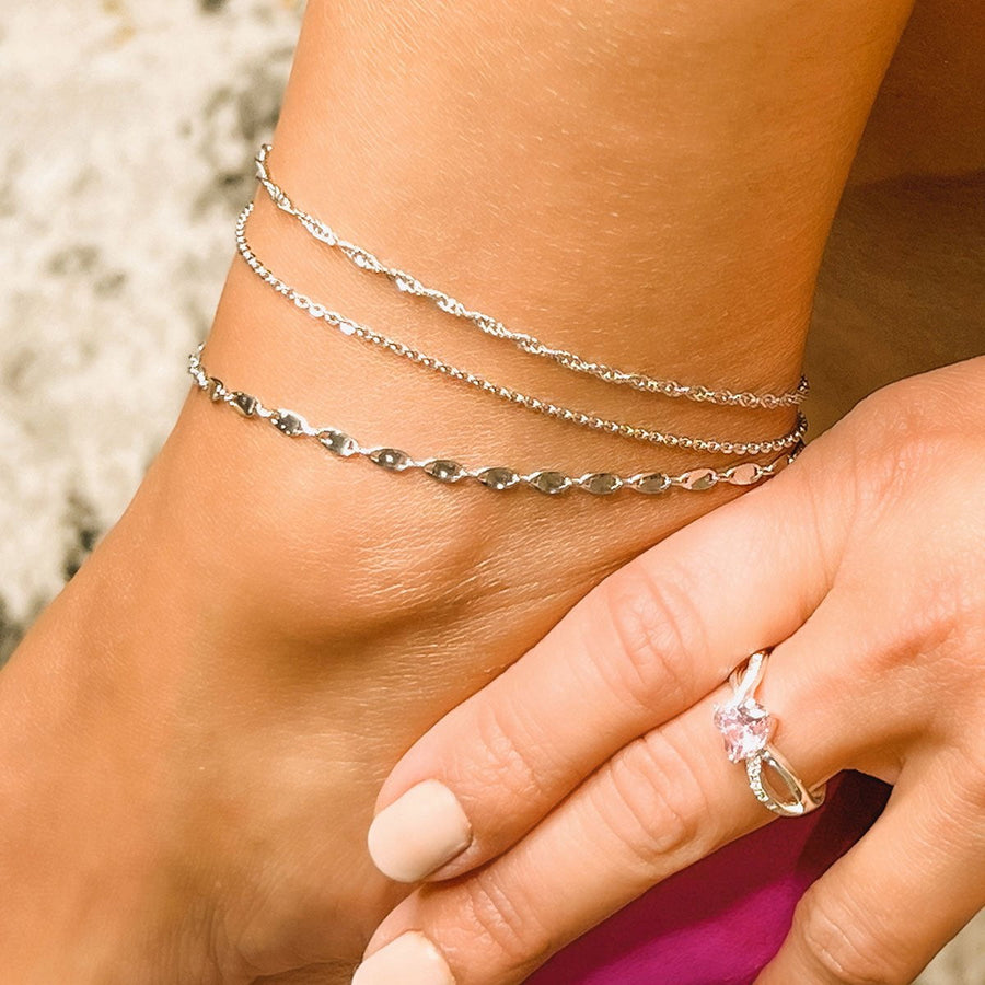 Eros Milano Sets Confetti Silver Layering Anklet Set