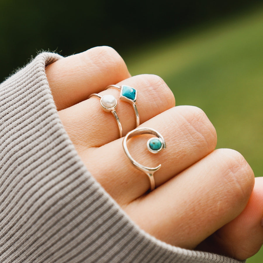Eros Milano Sets Roma Turquoise & Freshwater Pearl Ring Stack