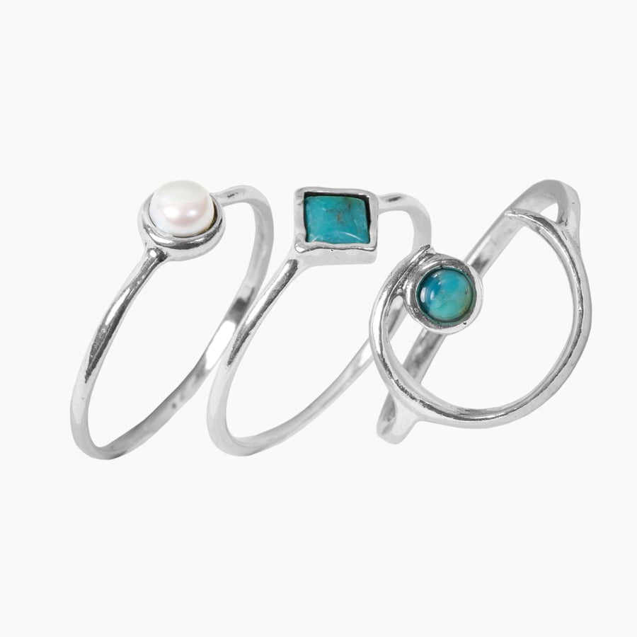 Eros Milano Sets Roma Turquoise & Freshwater Pearl Ring Stack