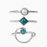 Eros Milano Sets Roma Turquoise & Freshwater Pearl Ring Stack