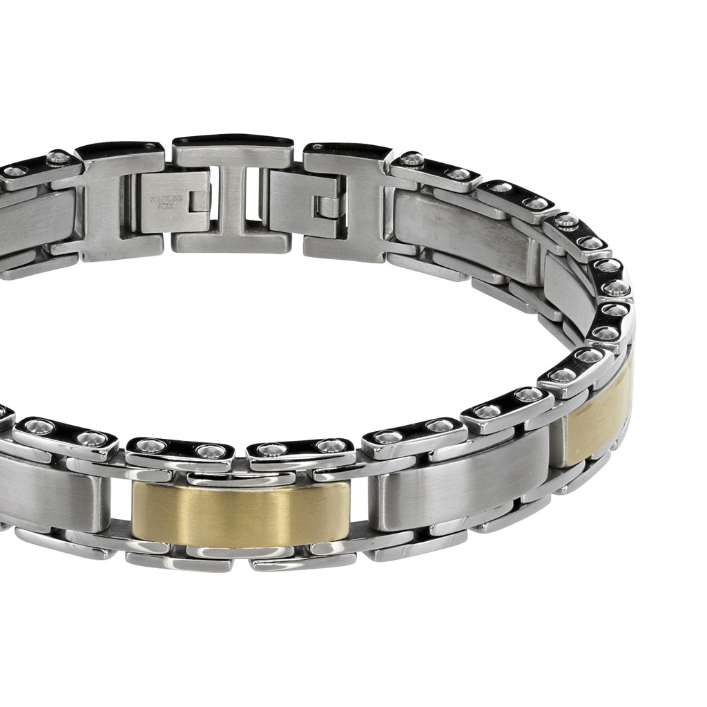 PalmBeach Jewelry Men's 18K Yellow Gold Plated Genuine Diamond Accent  Interlocking Link Bracelet 8.5