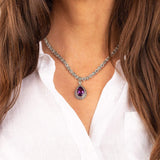 Marcasite Collection Necklaces Color / Silver / Purple Sterling & Marcasite 17" Necklace with Pear Amethyst