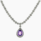 Marcasite Collection Necklaces Color / Silver / Purple Sterling & Marcasite 17" Necklace with Pear Amethyst