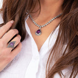 Marcasite Collection Necklaces Silver / Purple Sterling & Marcasite 17" Necklace with Pear Amethyst