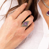 Marcasite Collection Rings Marcasite Ribbon Ring in Sterling Silver with Amethyst Detail
