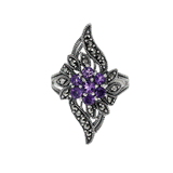 Marcasite Collection Rings Marcasite Ribbon Ring in Sterling Silver with Amethyst Detail