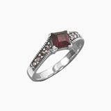 Marcasite Collection Rings Marcasite & Square Garnet Sterling Silver Ring