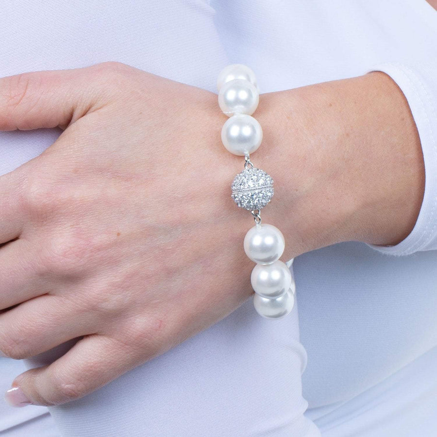 Masami Pearls Bracelets White Masami 7" South Sea Shell Pearl Bracelet with Crystal Clasp (White)