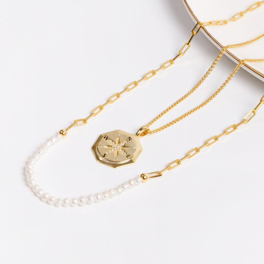 Masami Pearls Necklaces Gold Freshwater Pearl & Gold Paperclip Chain Necklace