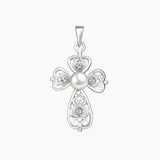 Masami Pearls Pendants Swirl Cross Pendant Decorated with Crystal & Freshwater Pearl