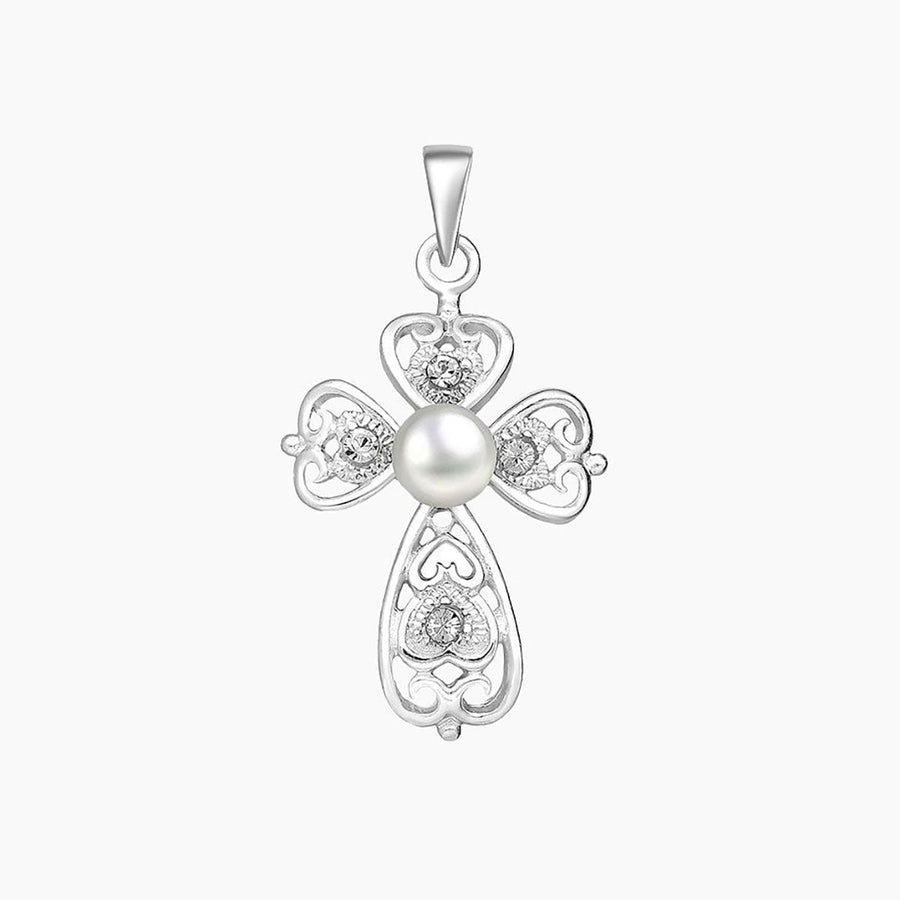 Masami Pearls Pendants Swirl Cross Pendant Decorated with Crystal & Freshwater Pearl
