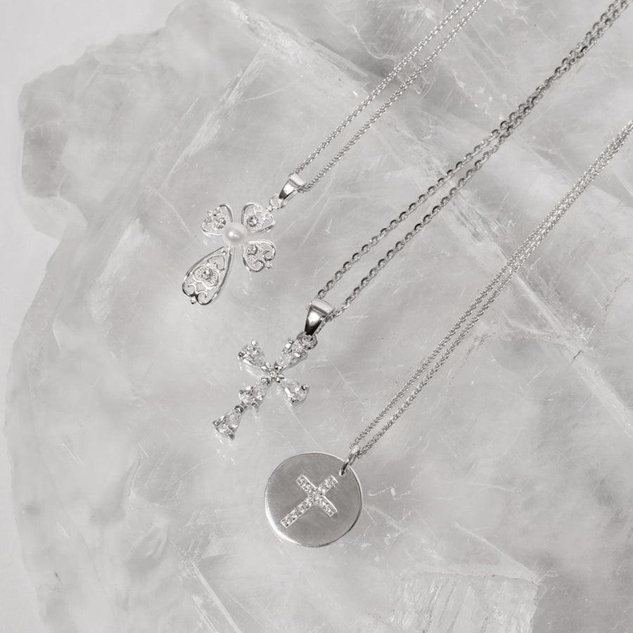 Masami Pearls Pendants Swirl Cross Pendant Decorated with Crystal & Freshwater Pearl