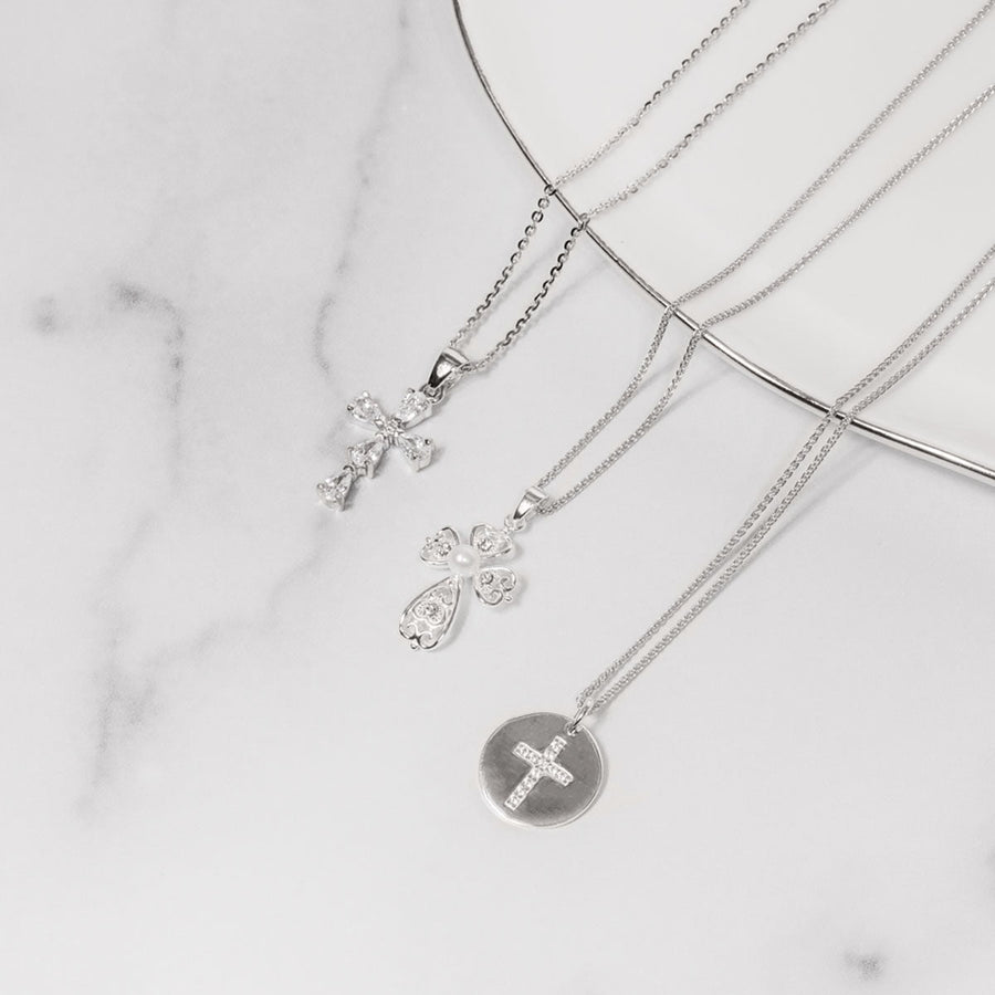 Masami Pearls Pendants Swirl Cross Pendant Decorated with Crystal & Freshwater Pearl