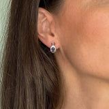 Mystic Earrings Color / Blue/Green Blue Mystic Quartz Stacked Oval Stud Earrings in Sterling Silver with White Topaz Halo