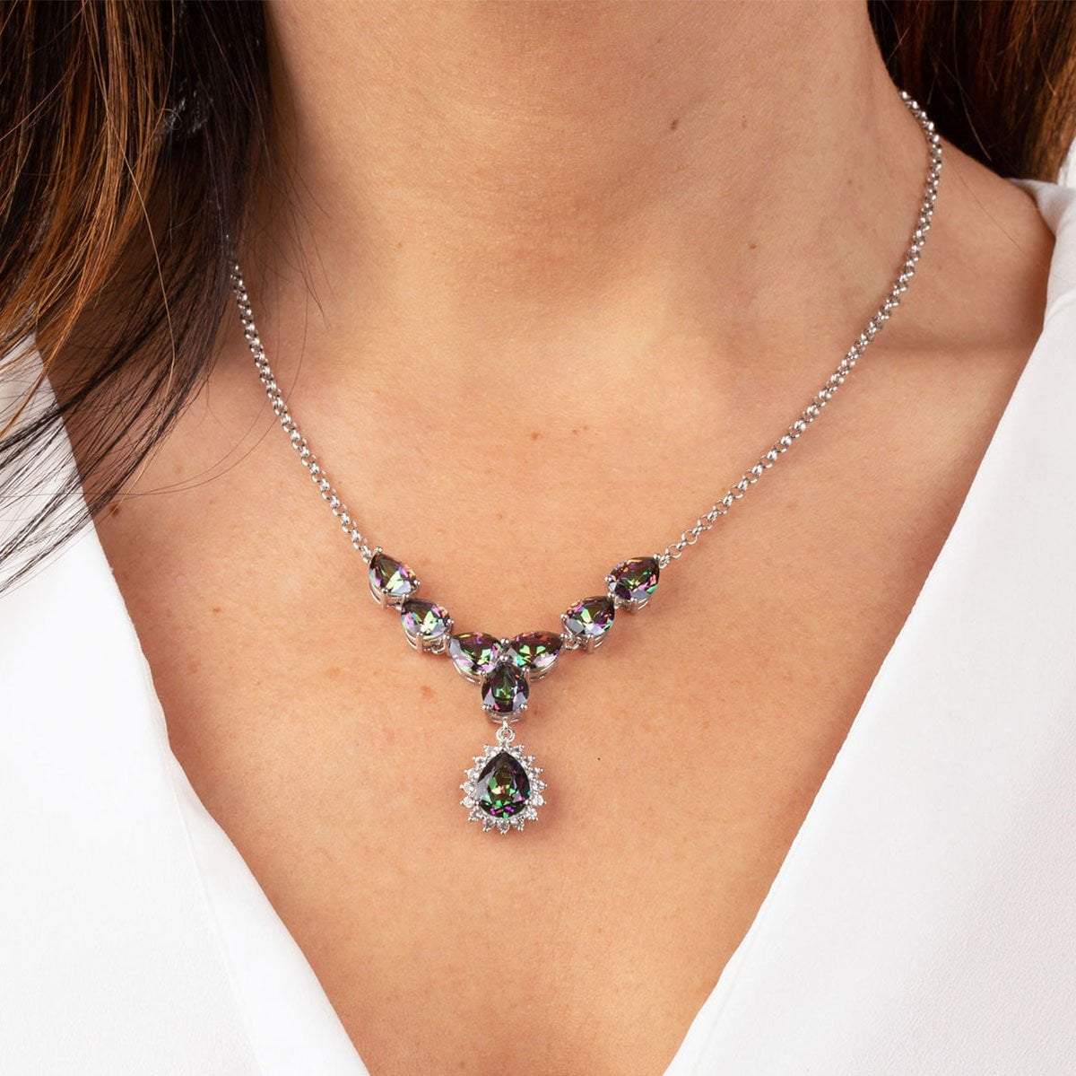 Mystic Quartz Teardrop Drop Necklace in Sterling Silver Roma Designer Jewelry