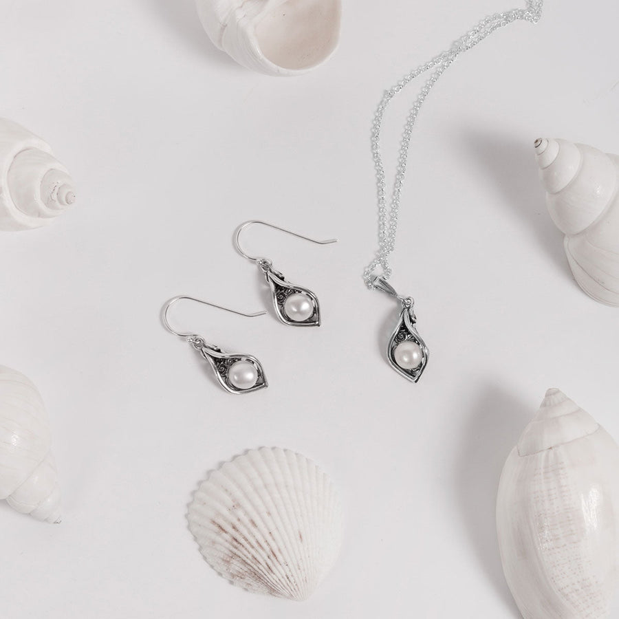 Ocean Collection Earrings Pearl Freshwater Pearl Calla Lily Earrings in Sterling Silver