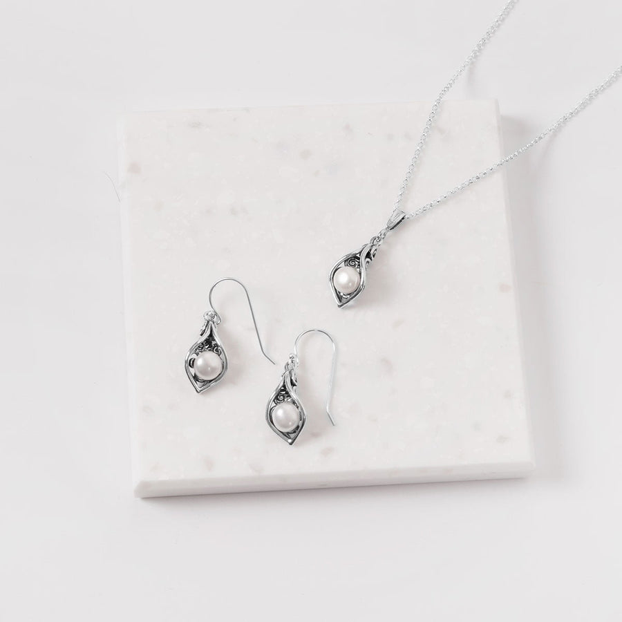 Ocean Collection Earrings Pearl Freshwater Pearl Calla Lily Earrings in Sterling Silver