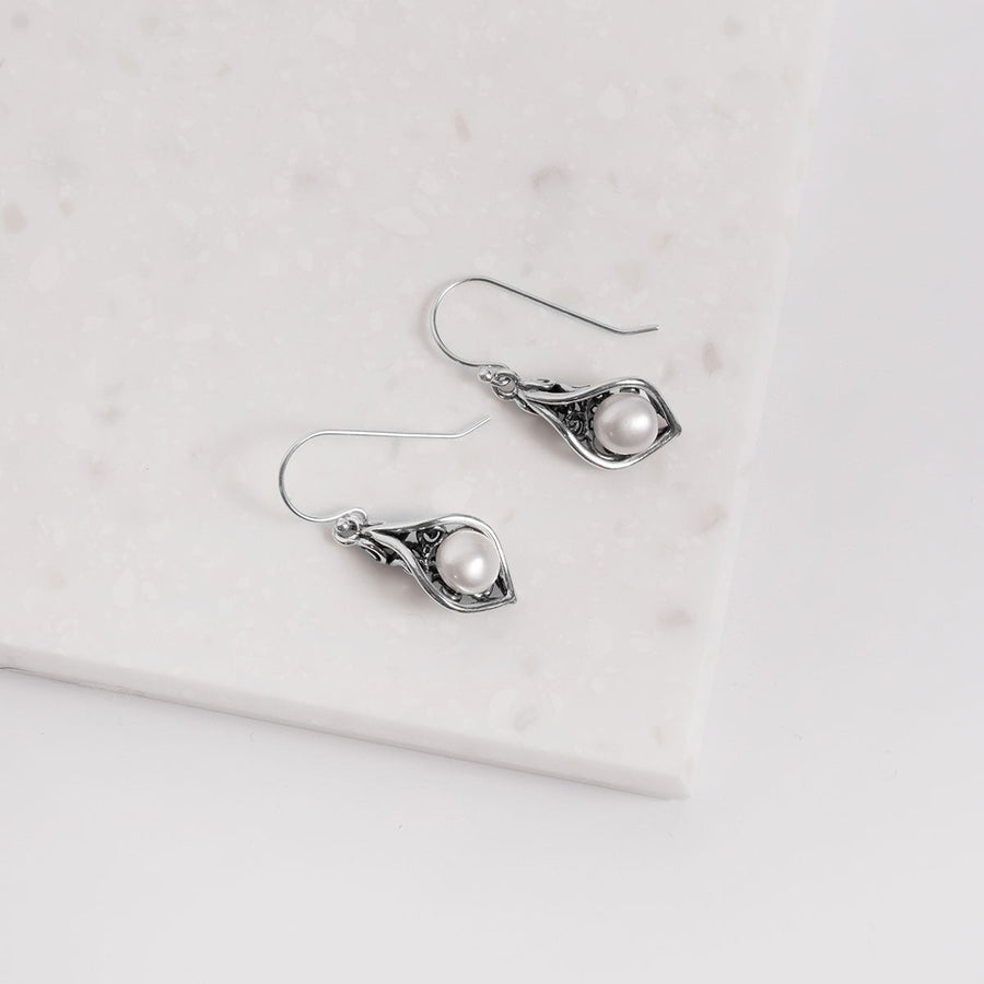 Ocean Collection Earrings Pearl Freshwater Pearl Calla Lily Earrings in Sterling Silver