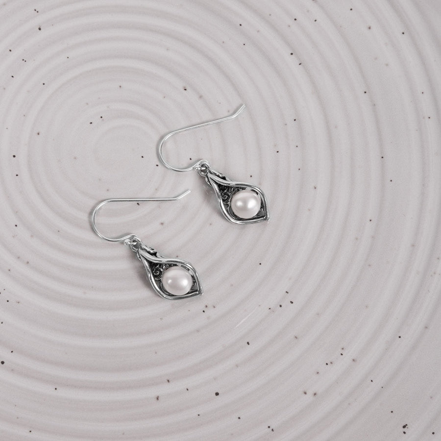 Ocean Collection Earrings Pearl Freshwater Pearl Calla Lily Earrings in Sterling Silver
