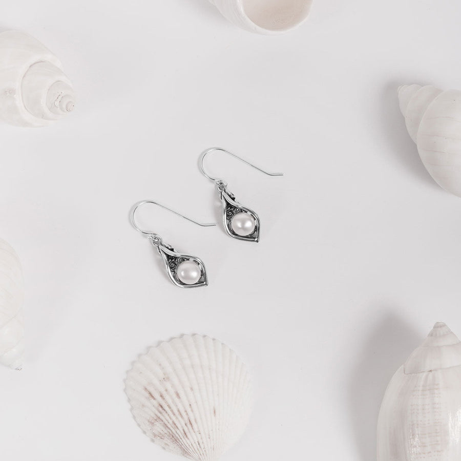 Ocean Collection Earrings Pearl Freshwater Pearl Calla Lily Earrings in Sterling Silver