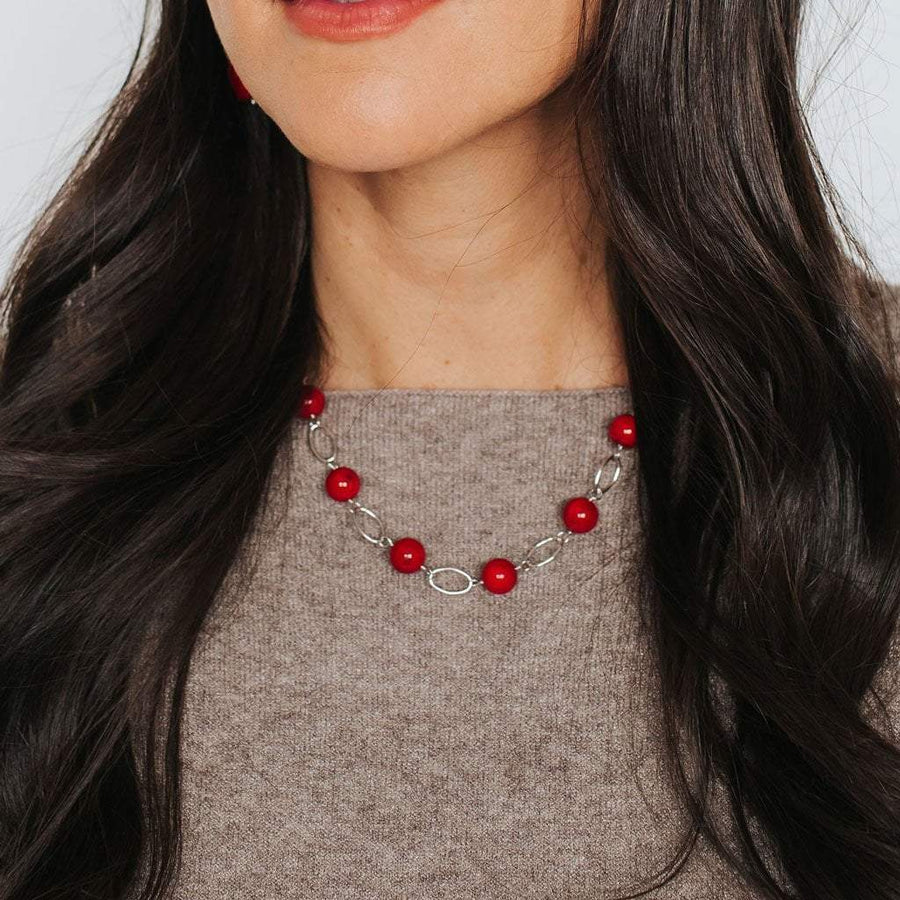 Ocean Collection Necklaces Red Coral Red Coral Ball & Sterling Silver Necklace