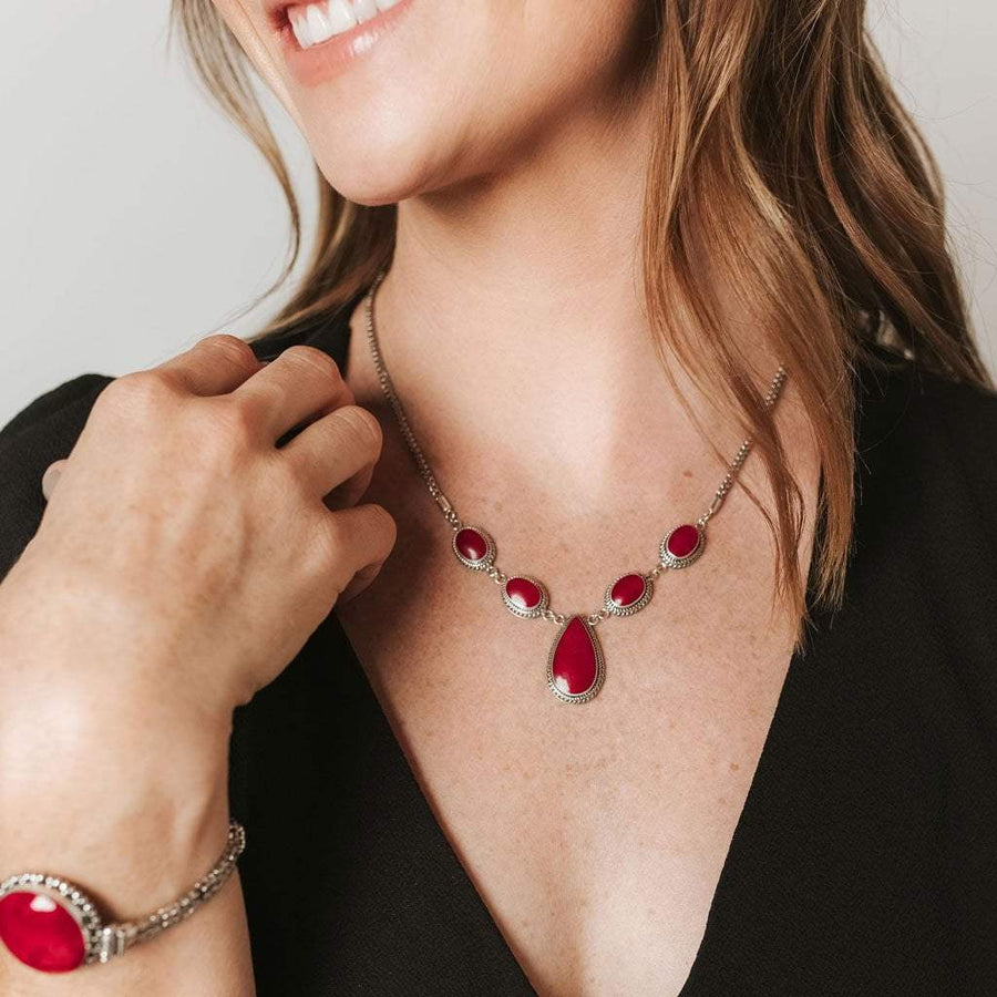 Ocean Collection Necklaces Red Red Coral Drop Bali-Style Necklace
