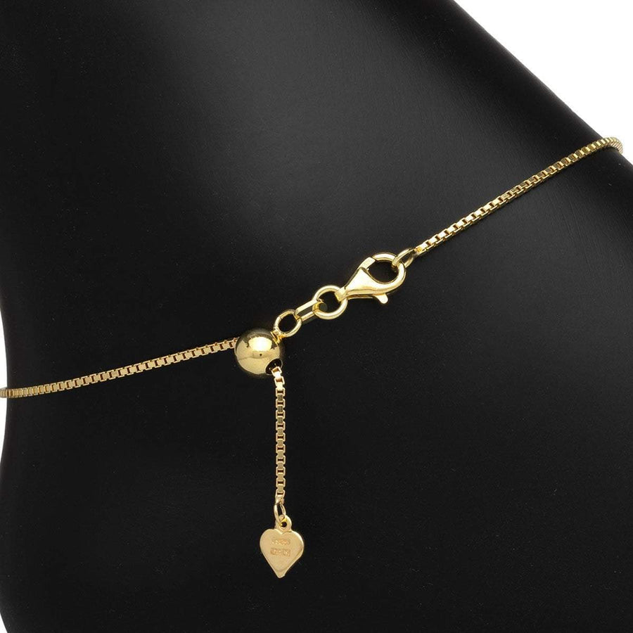 Roma Italian Adjustables Anklet Adjustable Venezia Box Sterling Silver Anklet (Gold)