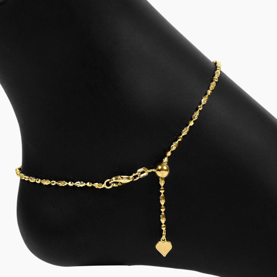 Roma Italian Adjustables Anklet Up to 10" Adjustable Luna Bead Anklet (Gold)