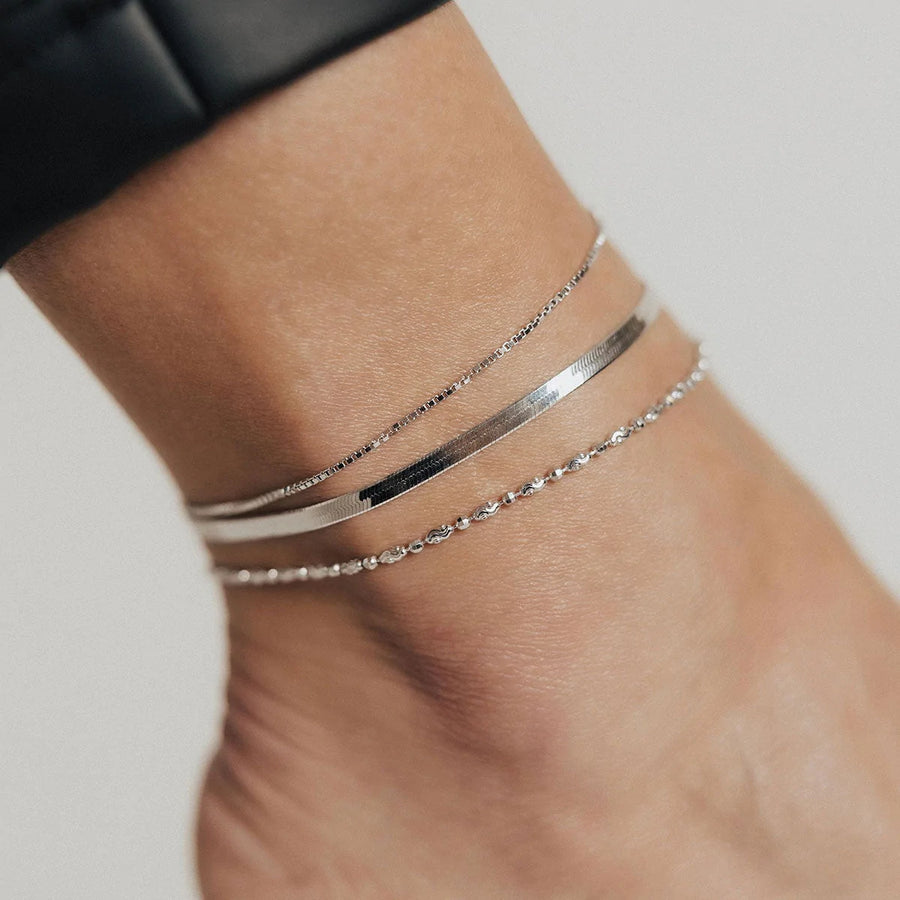 Roma Italian Adjustables Anklet Up to 10" Adjustable Luna Bead Anklet (Silver)